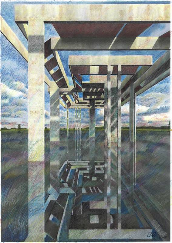 Architettoscopio Modello secondo. Il Meandro. prima variazione. Pastello su cartoncino 40x30 cm.