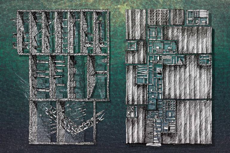 Carlo Prati. Torre d’ombre romane/Chiaroscuro Higgins. 2015. Tecnica mista. cm 180x120.